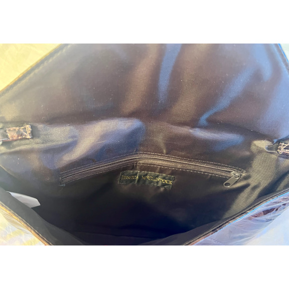 Jessica McClintock Purse Brown Envelope Purse Chain Strap Faux Leather Pocket - Picture 2 of 6